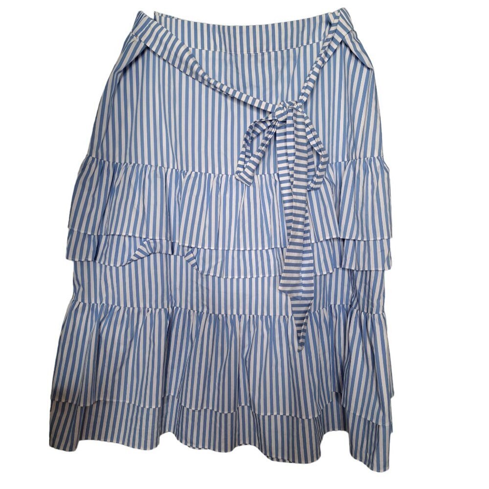 Rachel Parcell Blue & White Stripe Belted Stretch Cotton Tier Layer Skirt XL - Picture 2 of 6